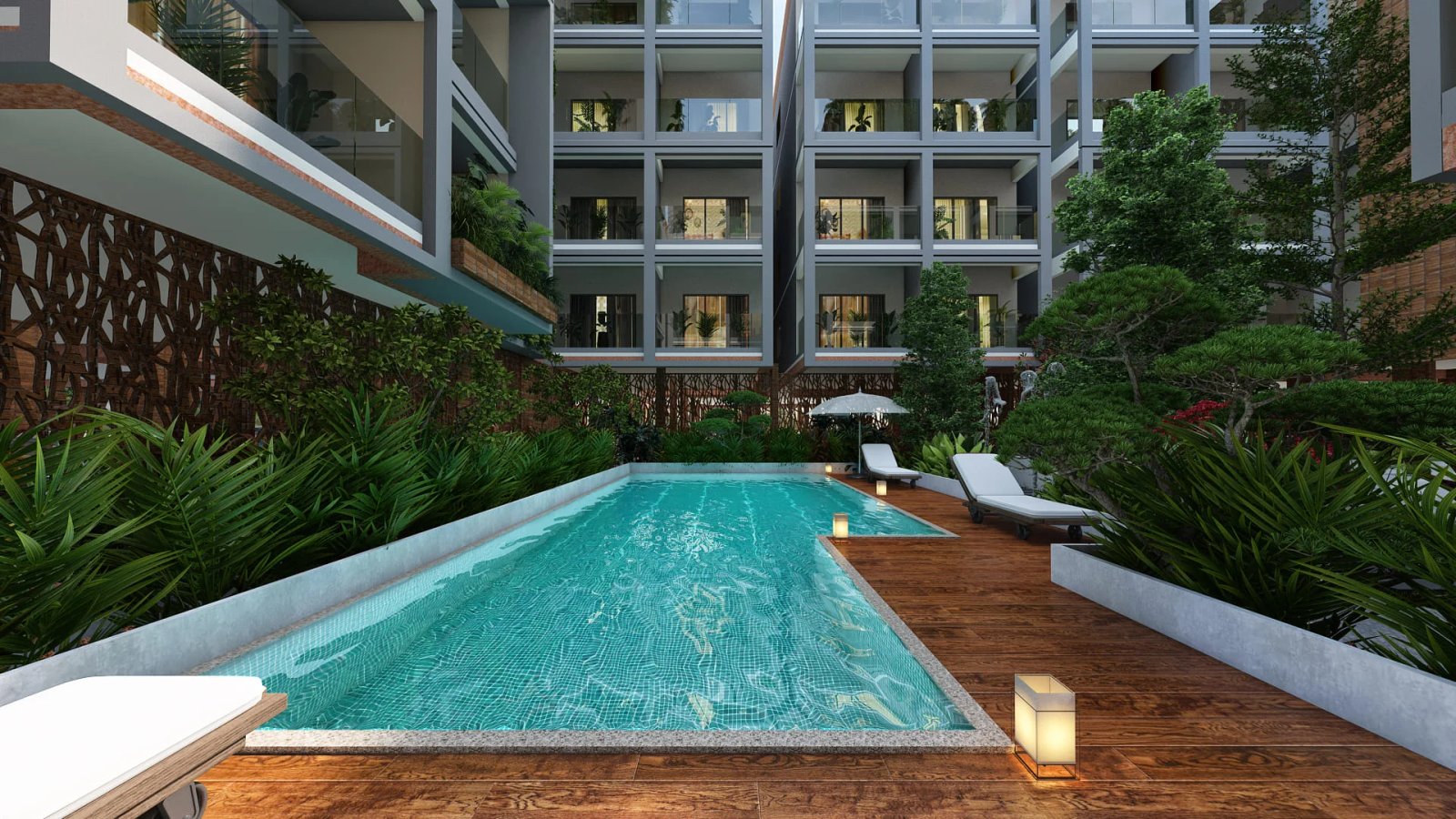 Rooftop infinity pool with turquoise water